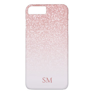 Roos Gold Glitter Blush Pink Ombre Monogram iPhone 8/7 Plus Hoesje