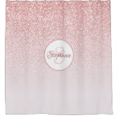 Roos Gold Glitter Blush Pink Ombre Monogram Douchegordijn (Voorkant)