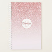 Roos Gold Glitter Blush Pink Ombre Monogram Planner (Voorkant)