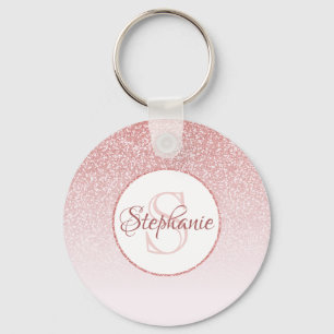 Roos Gold Glitter Blush Pink Ombre Monogram Sleutelhanger