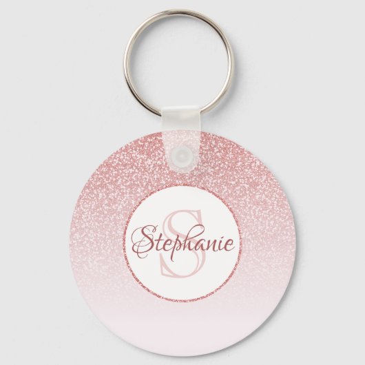 Roos Gold Glitter Blush Pink Ombre Monogram Sleutelhanger (Voorkant)