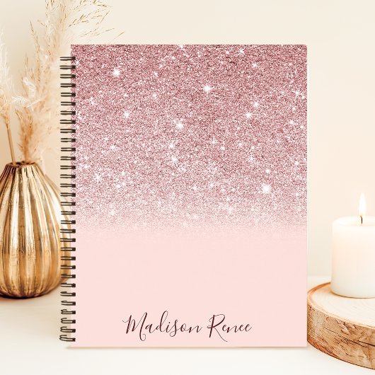 Roos Gold Glitter Blush Pink Ombre Notitieboek
