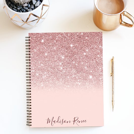 Roos Gold Glitter Blush Pink Ombre Notitieboek