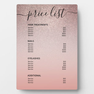 Roos Gold Glitter Blush Pink Salon Price List Menu Fotoplaat