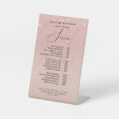 Roos Gold Glitter Blush Pink Salon Price List Reclamebord Met Voetstuk (Voorkant)