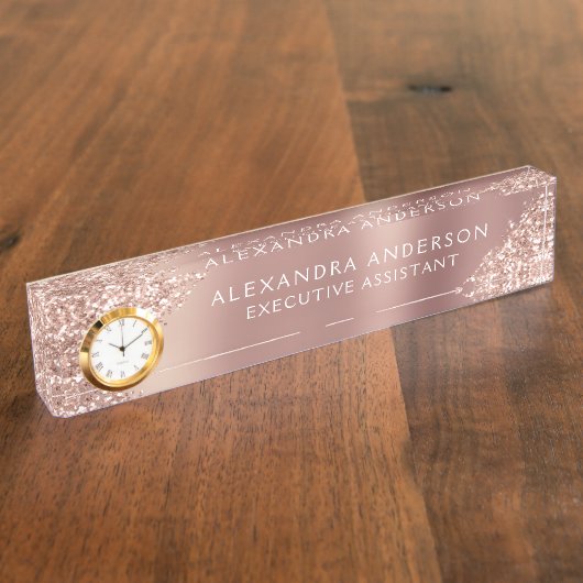 Roos Gold Glitter | Blush Pink Sparkle Glitter Naambordje (Zijkant)