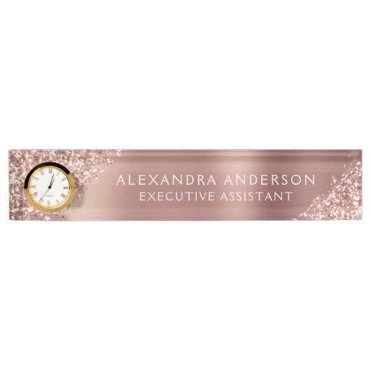 Roos Gold Glitter | Blush Pink Sparkle Glitter Naambordje (Voorkant)