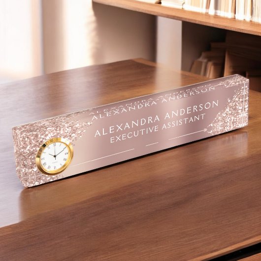 Roos Gold Glitter | Blush Pink Sparkle Glitter Naambordje