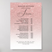 Roos Gold Glitter Blush Sparkle Salon Price List Poster (Voorkant)