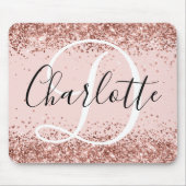 Roos Gold Glitter Blush Zwart-wit Monogram Muismat (Voorkant)