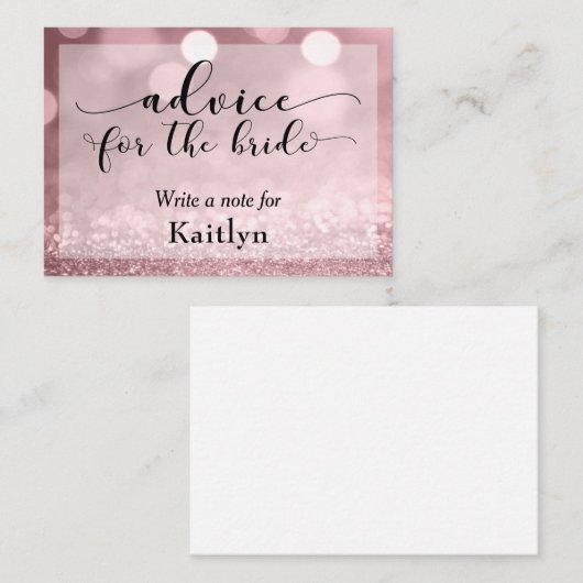 Roos Gold Glitter Bokeh Advice for the Bride Advieskaart (Voorkant / Achterkant)