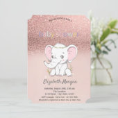 Roos Gold Glitter Bokeh, Baby olifant Baby shower Kaart (Staand voorkant)
