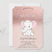 Roos Gold Glitter Bokeh, Baby olifant Baby shower Kaart (Voorkant)