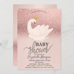 Roos Gold Glitter Bokeh, Baby shower Swan Kaart
