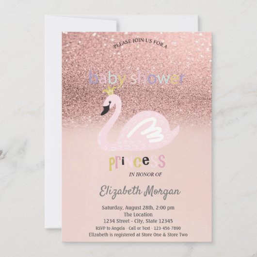 Roos Gold Glitter Bokeh, Baby shower Swan Kaart (Voorkant)