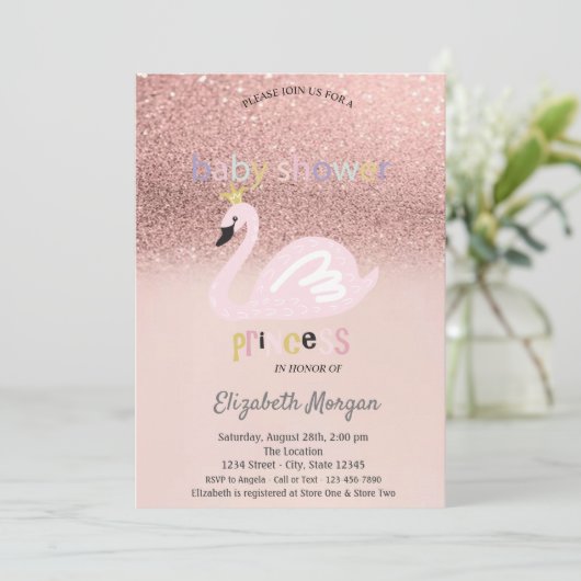 Roos Gold Glitter Bokeh, Baby shower Swan Kaart (Staand voorkant)