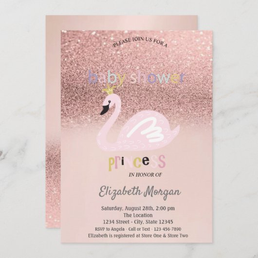 Roos Gold Glitter Bokeh, Baby shower Swan Kaart (Voorkant / Achterkant)