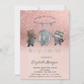 Roos Gold Glitter Bokeh, Baby shower van dieren Kaart (Voorkant)