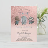 Roos Gold Glitter Bokeh, Baby shower van dieren Kaart (Staand voorkant)