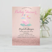 Roos Gold Glitter Bokeh, Baby Swan Baby shower Kaart (Staand voorkant)