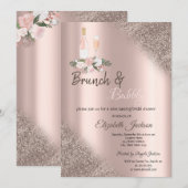 Roos Gold Glitter Bokeh Brunch & Bubbly Kaart (Voorkant / Achterkant)