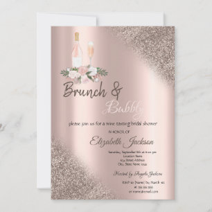Roos Gold Glitter Bokeh Brunch & Bubbly Kaart