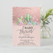 Roos Gold Glitter Bokeh, Cactus Baby shower Kaart (Staand voorkant)