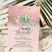 Roos Gold Glitter Bokeh, Cactus Baby shower Kaart