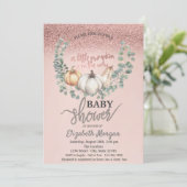 Roos Gold Glitter Bokeh, Leaves Pumpkin Baby showe Kaart (Staand voorkant)