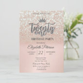 Roos Gold Glitter Bokeh Ombre, Tiara 21th Birthday Kaart (Staand voorkant)