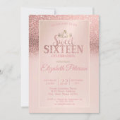 Roos Gold Glitter Bokeh Ombre, Tiara Sweet 16 Part Kaart (Voorkant)