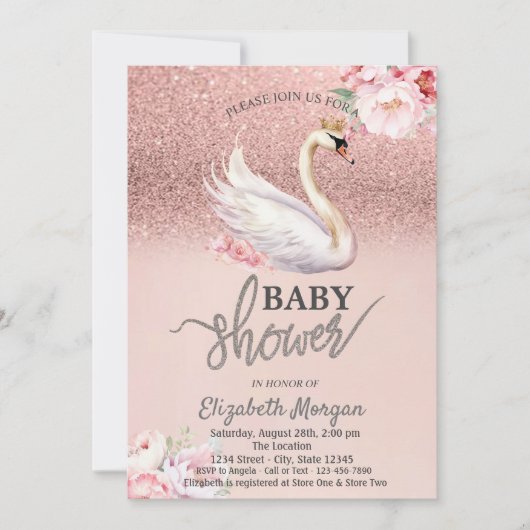 Roos Gold Glitter Bokeh, Pancakes Baby shower Kaart (Voorkant)