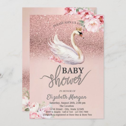 Roos Gold Glitter Bokeh, Pancakes Baby shower Kaart (Voorkant / Achterkant)