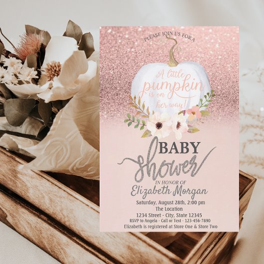 Roos Gold Glitter Bokeh, pompoen Baby shower Kaart