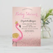 Roos Gold Glitter Bokeh, Roze Flamingo Baby shower Kaart (Staand voorkant)