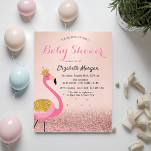 Roos Gold Glitter Bokeh, Roze Flamingo Baby shower Kaart