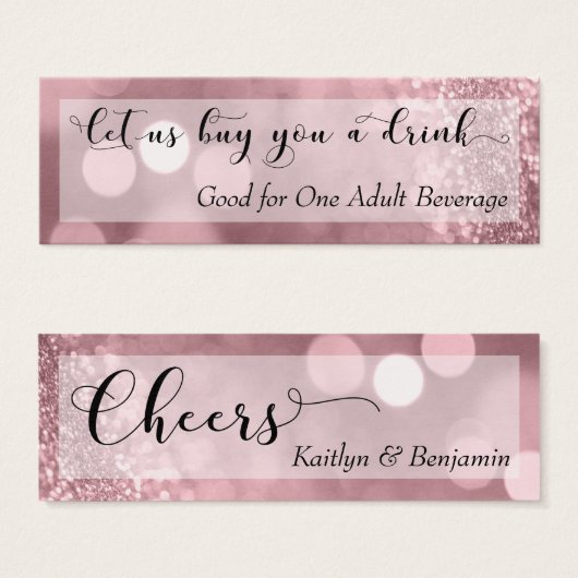 Roos Gold Glitter Bokeh Script Mini Drink Ticket Mini Visitekaartjes (Voorkant /achterkant)