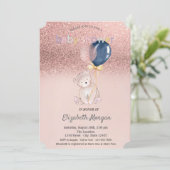 Roos Gold Glitter Bokeh, Teddy Bear Baby shower Kaart (Staand voorkant)