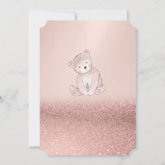 Roos Gold Glitter Bokeh, Teddy Bear Baby shower Kaart (Achterkant)
