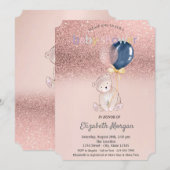 Roos Gold Glitter Bokeh, Teddy Bear Baby shower Kaart (Voorkant / Achterkant)