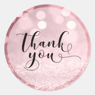 Roos Gold Glitter Bokeh & Typografie Dank je 4 Ronde Sticker