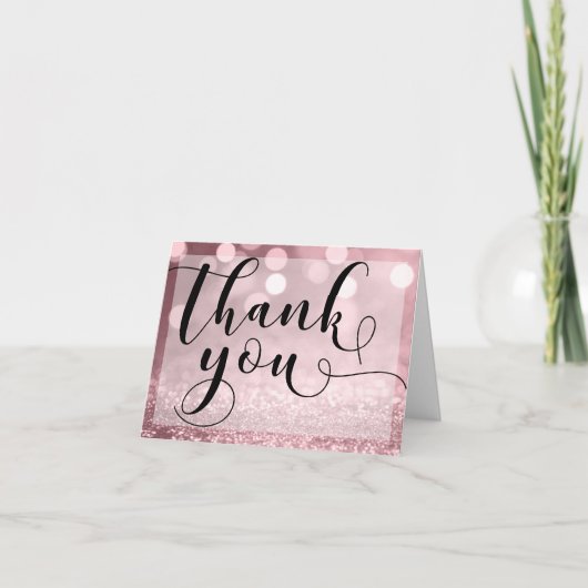 Roos Gold Glitter Bokeh & Typografie Hartelijk dan Bedankkaart (Voorkant)