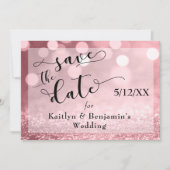 Roos Gold Glitter Bokeh & Typografie Save the Date (Voorkant)