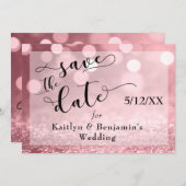 Roos Gold Glitter Bokeh & Typografie Save the Date (Voorkant / Achterkant)