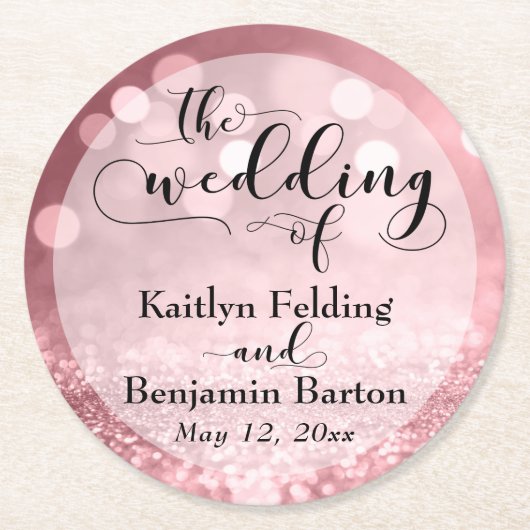 Roos Gold Glitter Bokeh & Typografie Souvenir Ronde Kartonnen Onderzetter (Voorkant)