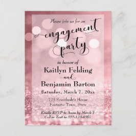 Roos Gold Glitter Bokeh Verlovingsfeest Uitnodiging Briefkaart