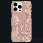 Roos Gold Glitter Border Monogram Naam iPhone 16 Pro Max Hoesje<br><div class="desc">Super leuke telefoonbehuizing met glitter en glanzend glanzend gleuf.</div>