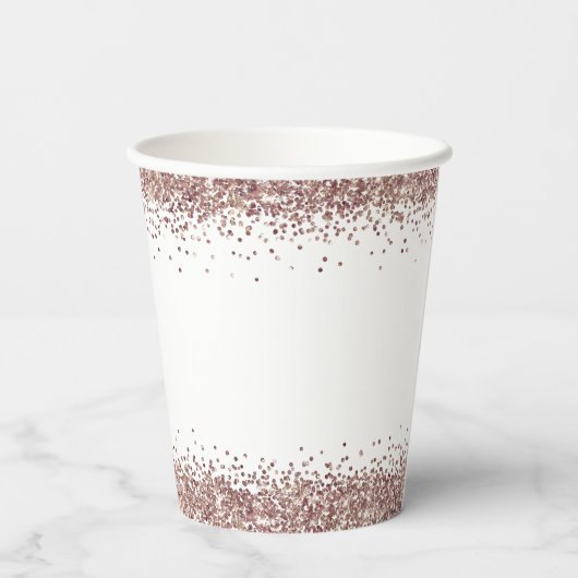 Roos Gold Glitter Border Names Engagement Party Papieren Bekers (Achterkant)