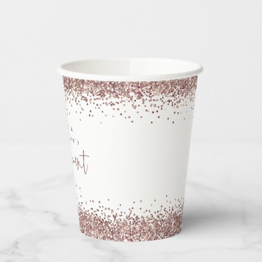 Roos Gold Glitter Border Names Engagement Party Papieren Bekers (Links)