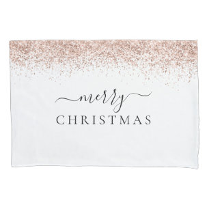 Roos Gold Glitter Border White, prettige kerst Kussensloop